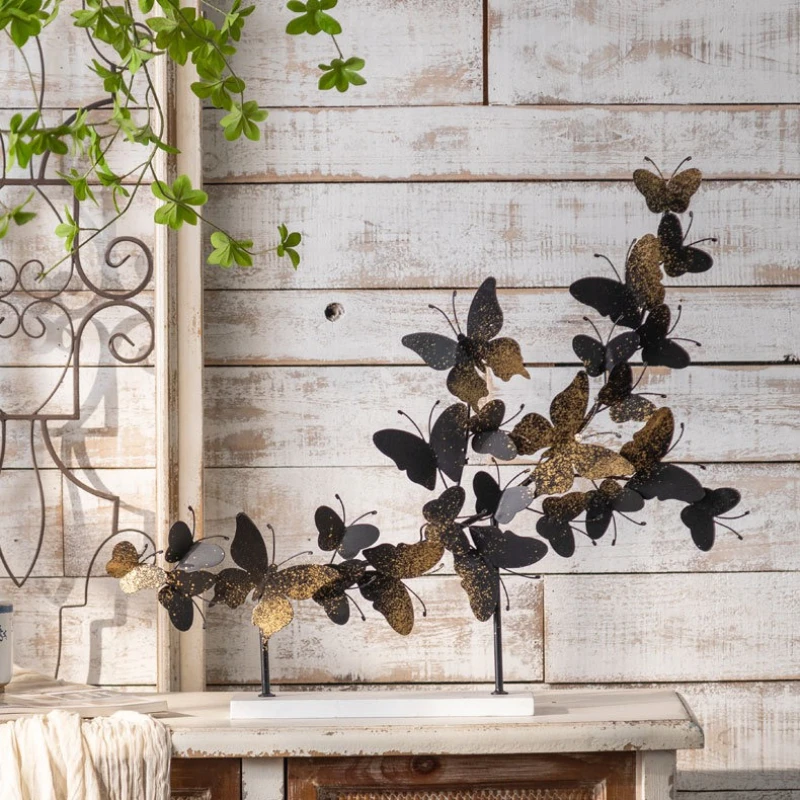 Wedding Butterfly Wall Art Set Rustic Iron Wall Decor Carved Flowers Vintage Background Decoration Luxury Patio Hanging Ornament