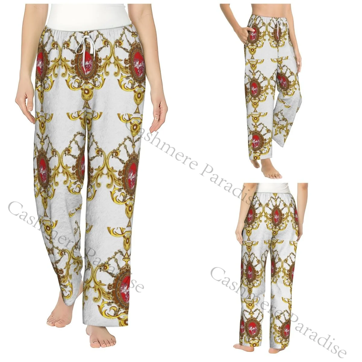 

Set Gold Red Face Women Sleep Pants Warm Flannel Lounge Pants for Winter Nights