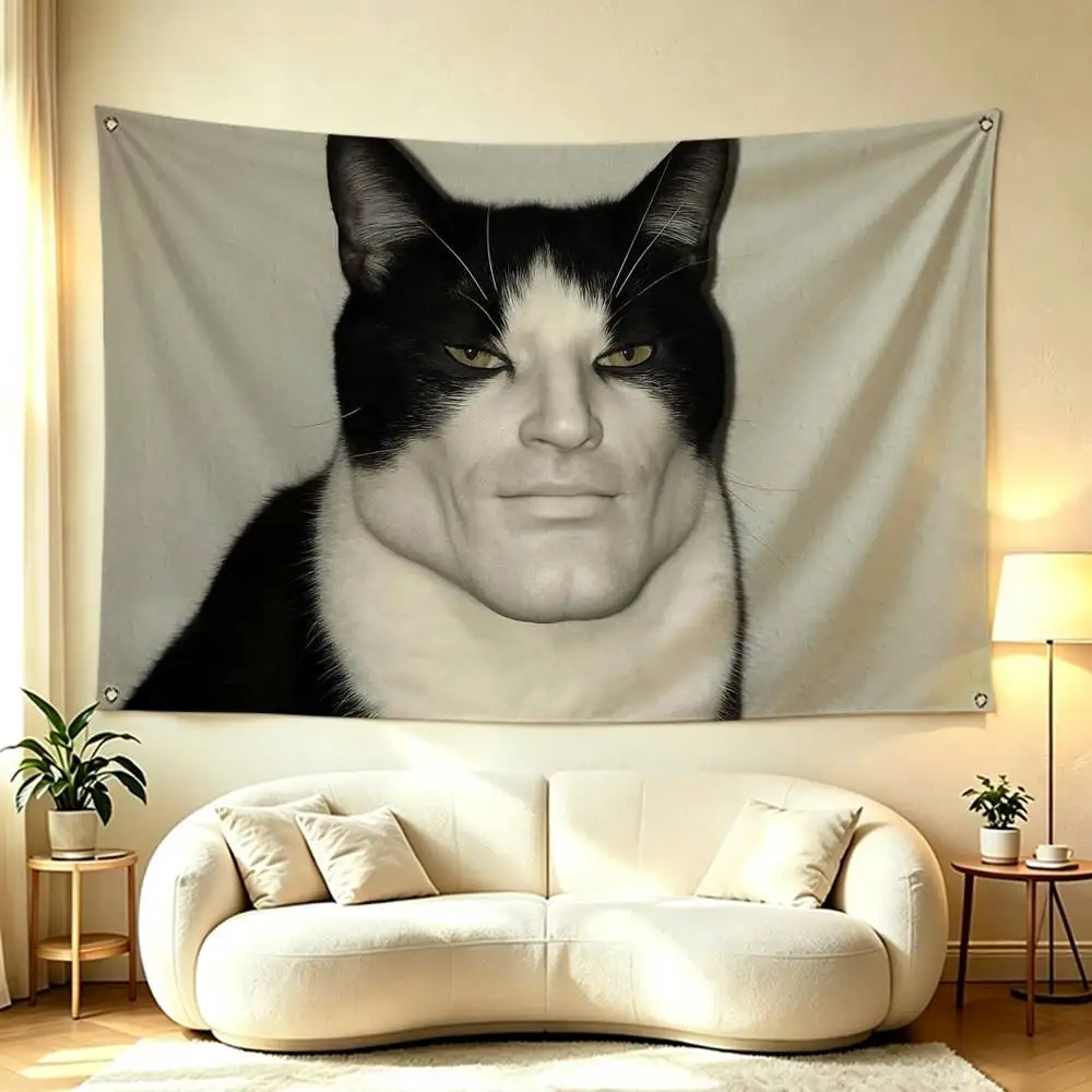 M-Meme Funny Pet Cat  Flags Wall Hanging Tapestry Outdoor Garage Room Decorative flag Background Blanket