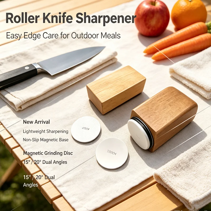New Rolling Knife Sharpener 2-Angle 15°/20°, Precision Manual Sharpening Tool Replaceable Abrasive System