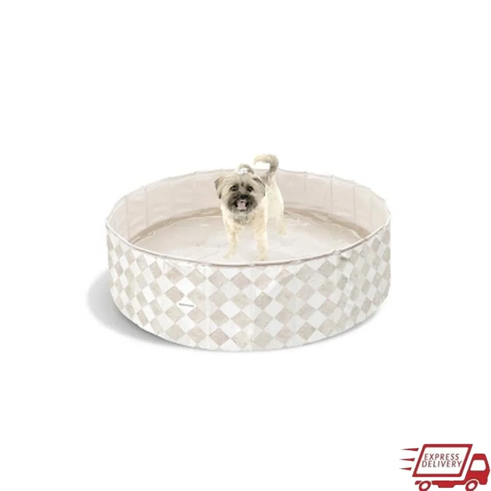 

Exclusive Resort Collection Pup Dip Travertine Tiles Dog Pool 35 Gallon Round Non Inflatable Foldable Backyard Oasis