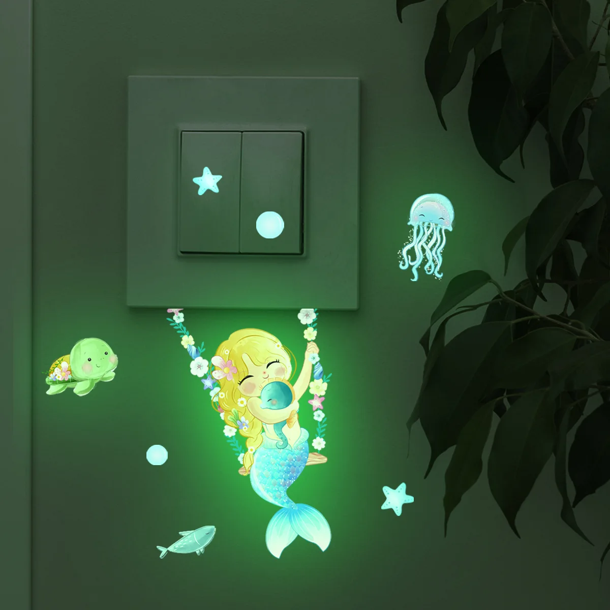 Luminous Fairy Mermaid Wall Stickers Kids Bedroom Home Decor Glow In The Dark Fairy Butterfly Decal Stickers Switch Wallpaper