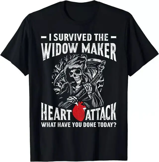 I Survived The Widow Maker Heart Attack Skull Vintage T-Shirt Y2K tops Unisex Summer Short Sleeve