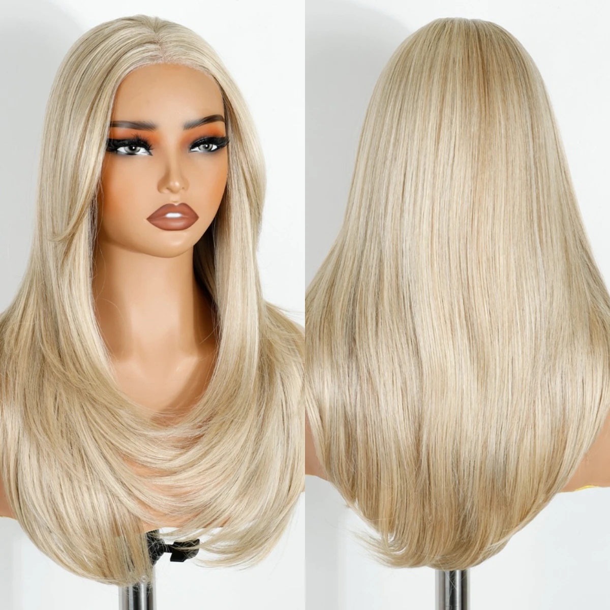 Different Color Style Synthetic Long Hair Glueless HD Lace Front Wig Per Plucked HD Lace Glueless Synthetic Wig for White Women view 5