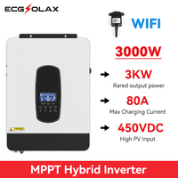 ECGSOLAX 3KW Solar Hybrid Inverter 24V 230V With 80A MPPT Charging Controller Pure Sine Wave Hybrid Solar Inveter Max PV 450VDC