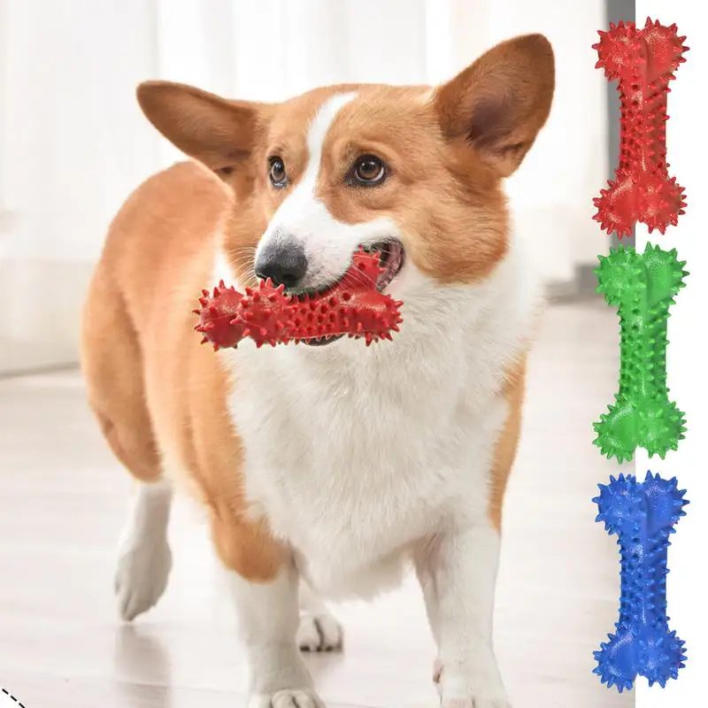 Spiky Bone Dog Toy Dog Teeth Chew Toys Teeth Cleaning Soft Dog Toy Natural Puppy Toys Squeaking Rubber Dog Toy For Puppy