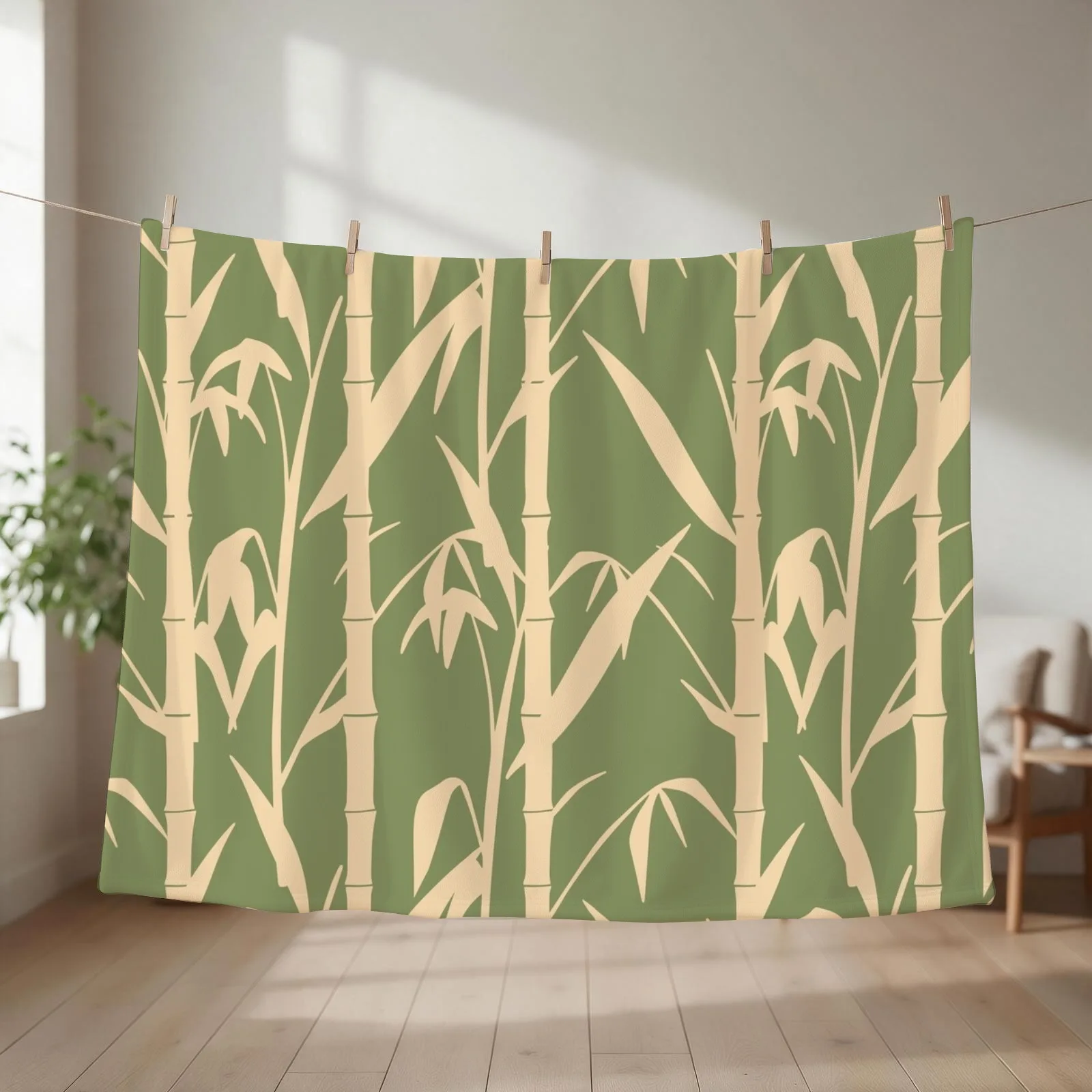 Hand Drawn Japanese Natural Bamboo Leaves Throw Blanket couch cozy soft plush fuzzy picnic outdoor blanket