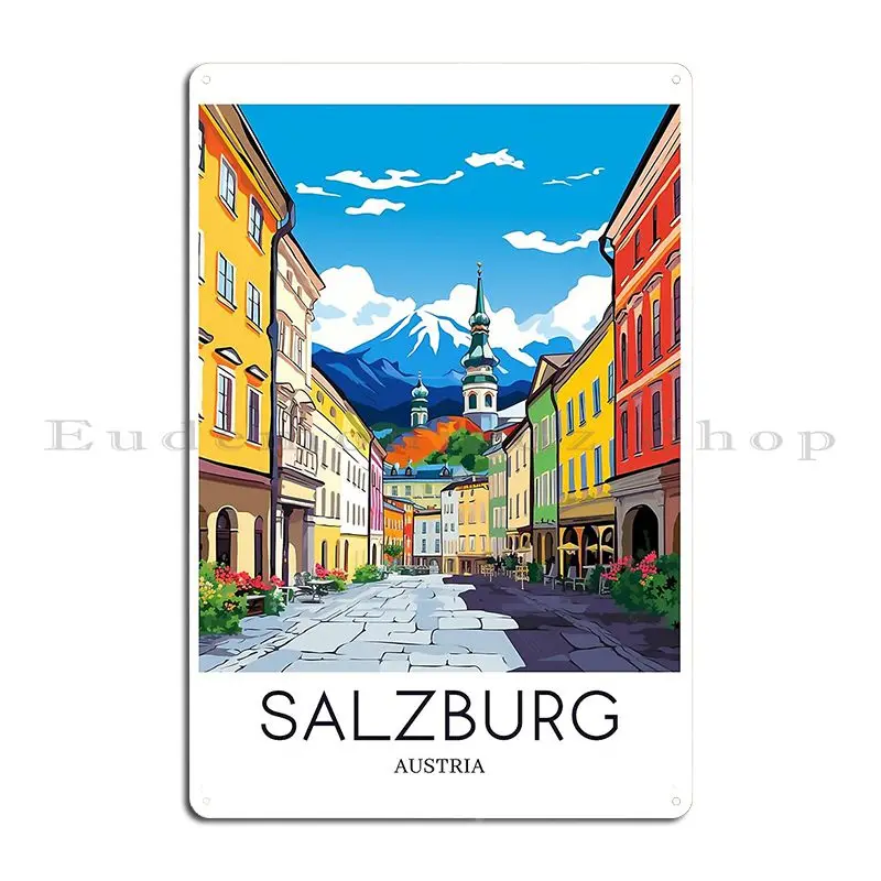 A Pop Art Travel Print Of Salzburg Austria Metal Sign Bar Kitchen Printing Kitchen Wall Plaque Tin Sign Poster