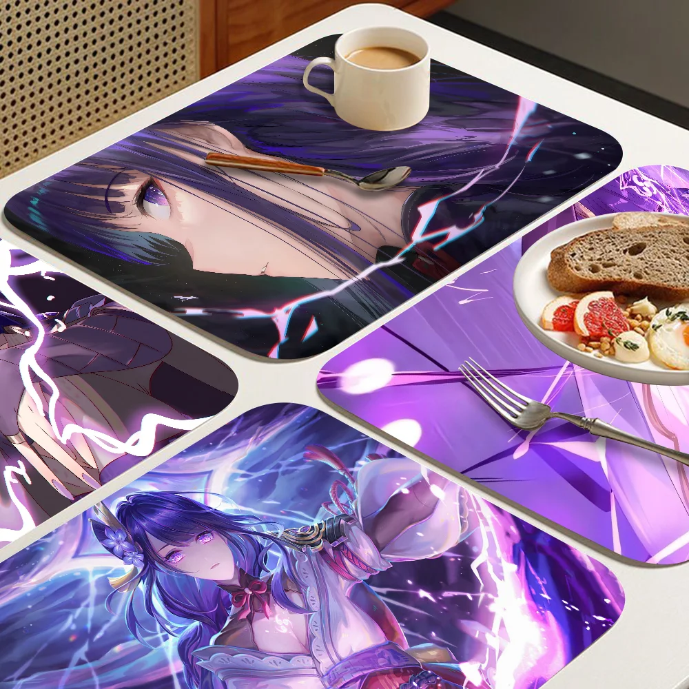 Lila Anime Raiden Ei Gaming Kaffeetasse Bügelmatte Moderne Kunst Textur Wäschematte Küchentheke Kaffeebar Abflussmatte