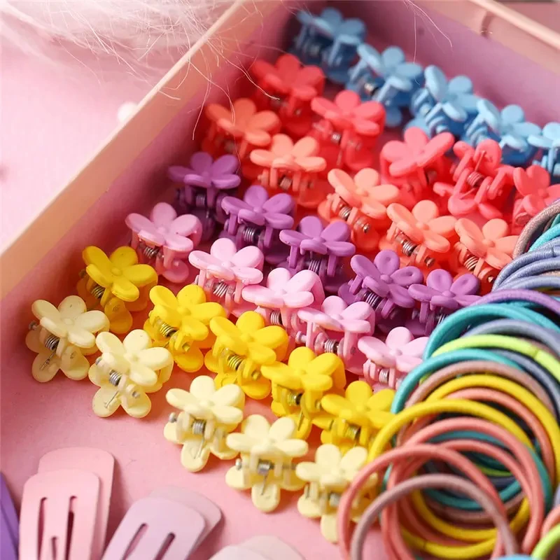 780pcs A Bag Of Multipurpose Children Lovely Colorful Flower Clip Bb Clip Bamboo Knots Disposable Hair Ring Leather Band Hair