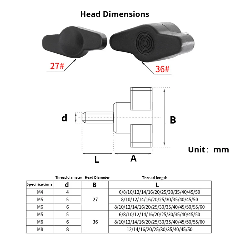 M4 M5 M6 M8 T-Handle Screw Galvanized Hand Tighten Handle Bolts Plastic Hand Knob Mechanically Adjustable Thumb Screws