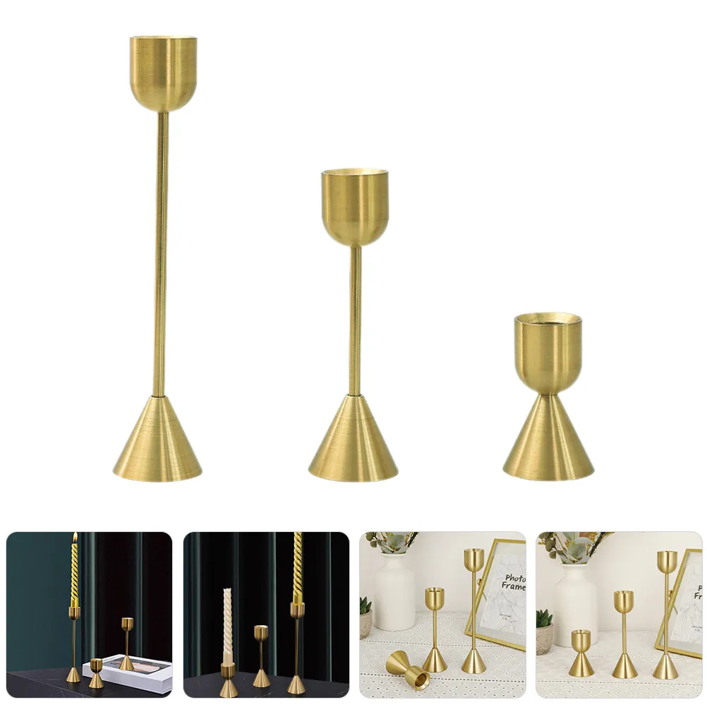 3Pcs Metal Pillar Holder European Style Vintage Wedding Candlestick Desktop Decorative Stand for Dinner Party