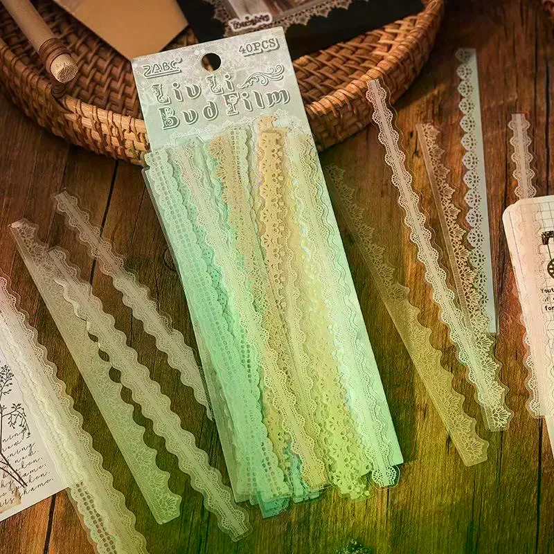 Hollow Lace Sticker Sets 40 Pieces Per Pack Assorted Colors Perfect For Journaling Scrapbooking DIY Crafts Vintage