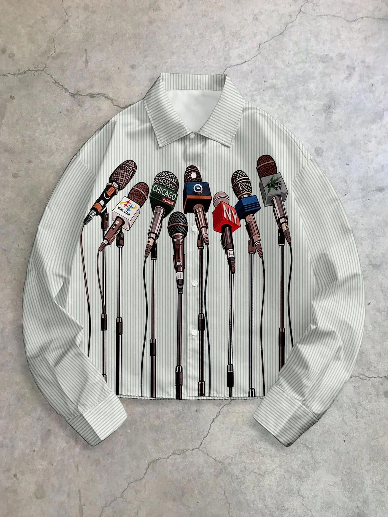 

Мужская рубашка с длинным рукавом, мятно-зеленая, в полоску, с графическим принтом, свободного кроя, повседневная