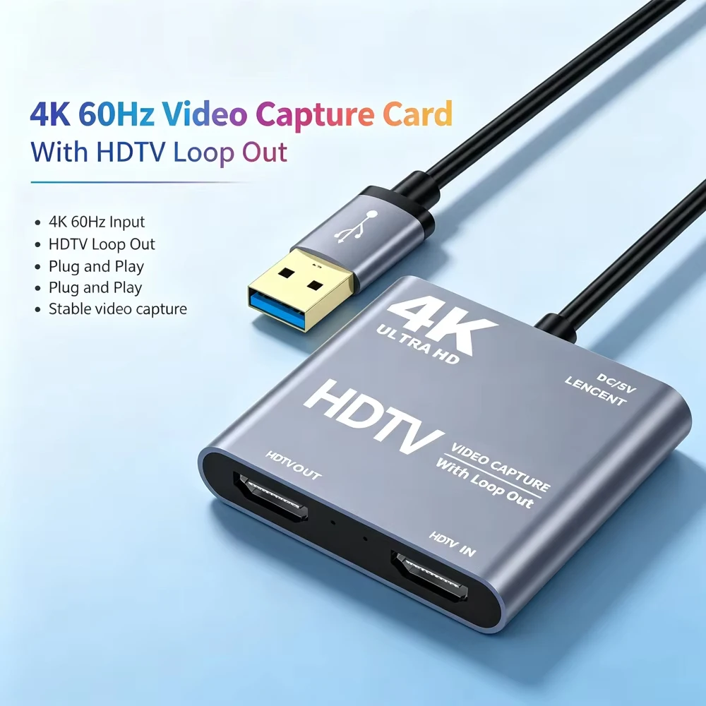 Video Capture USB 3.0 to HDMI Capture with Loop Out 4K@30Hz 1080P@60Hz for Streaming Media PS5 Switch Video Streaming