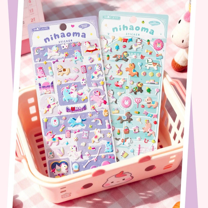 

Милые 3D-наклейки с мультяшными лошадками 1/4 дюйма: водонепроницаемые пушистые ПВХ-стикеры для скрапбукинга и украшения детских дневников