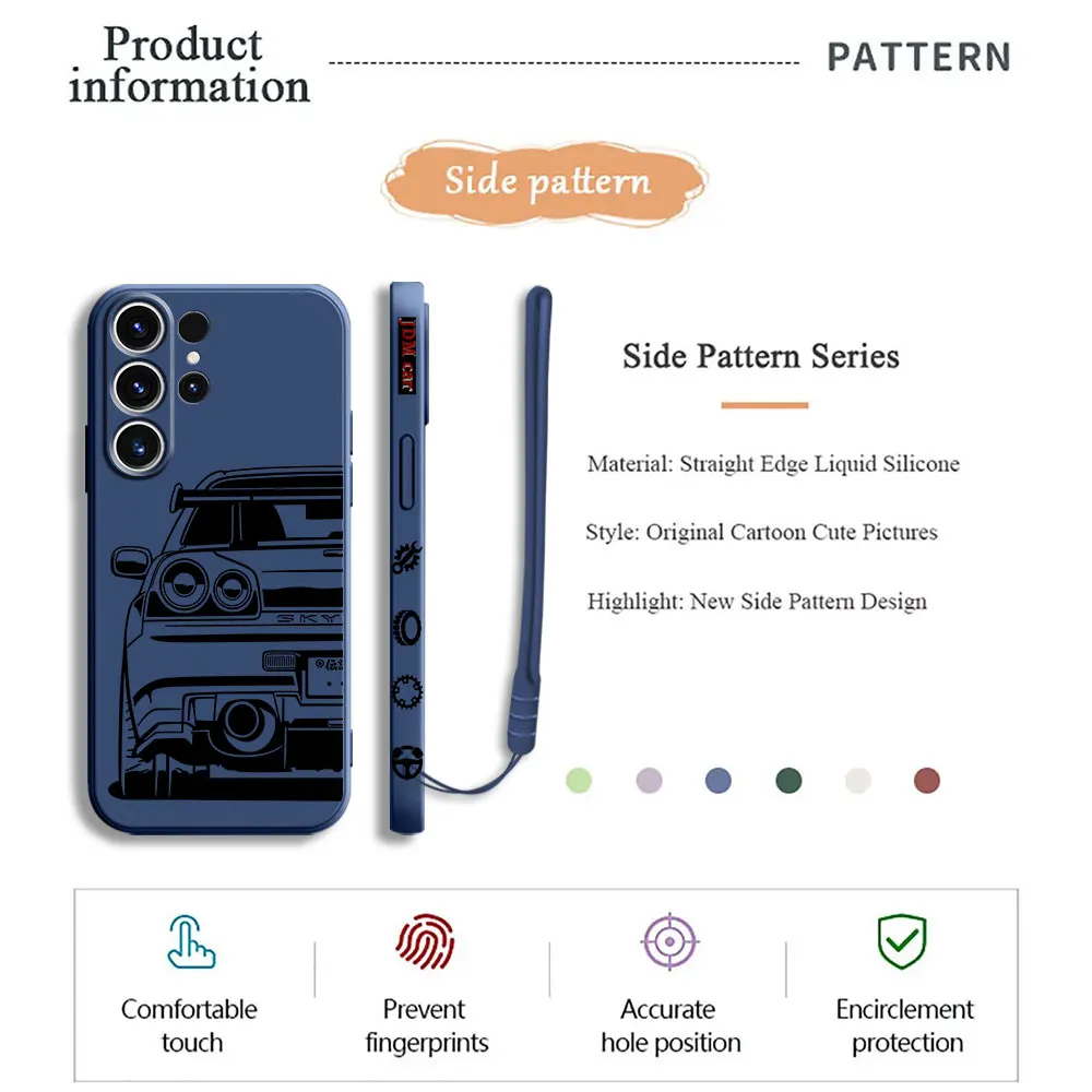 JDM Dream Car Shell Square Liquid Case for Samsung Galaxy S23 Ultra 5G S21 Plus S24 Ultra S20 FE S22 S22 Plus Silicone Cover