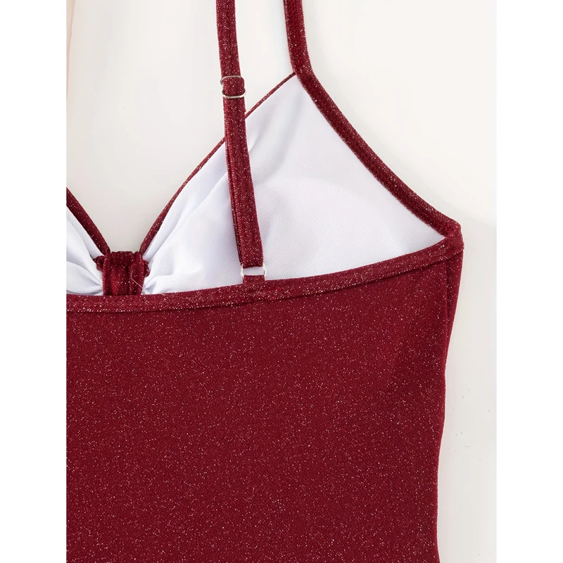 FASKOB ไวน์แดง One Piece ชุดว่ายน้ําบิกินี่เซ็กซี่หญิง one-piece ชุดว่ายน้ํา 2025 ชุดบิกินี่ฤดูร้อนเสื้อผ้าชายหาด