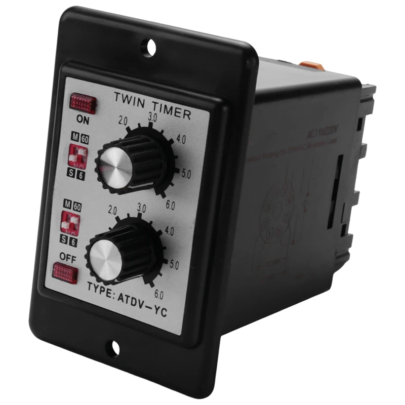 On Off Twin Timer Relay Knob Control Time Switch ATDV- 6S-60M Relay Board AC 110/220V Electrical Access(AC110/220V)