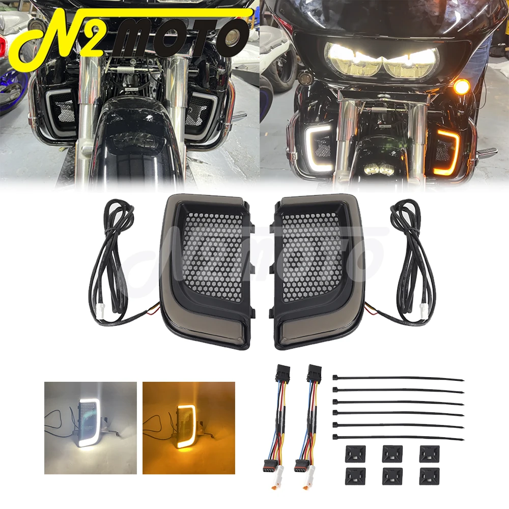 ABS Motorcycle LED Fairing Lower Grills Turn Signal Light For Harley Touring Street Electra Glide Tri Glide FLHTKSE CVO Limited