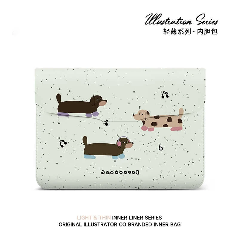 Minimalist Sausage Dog Laptop Case for Women, 15.6 Flip Lid Inner Bag, 13.6 inches