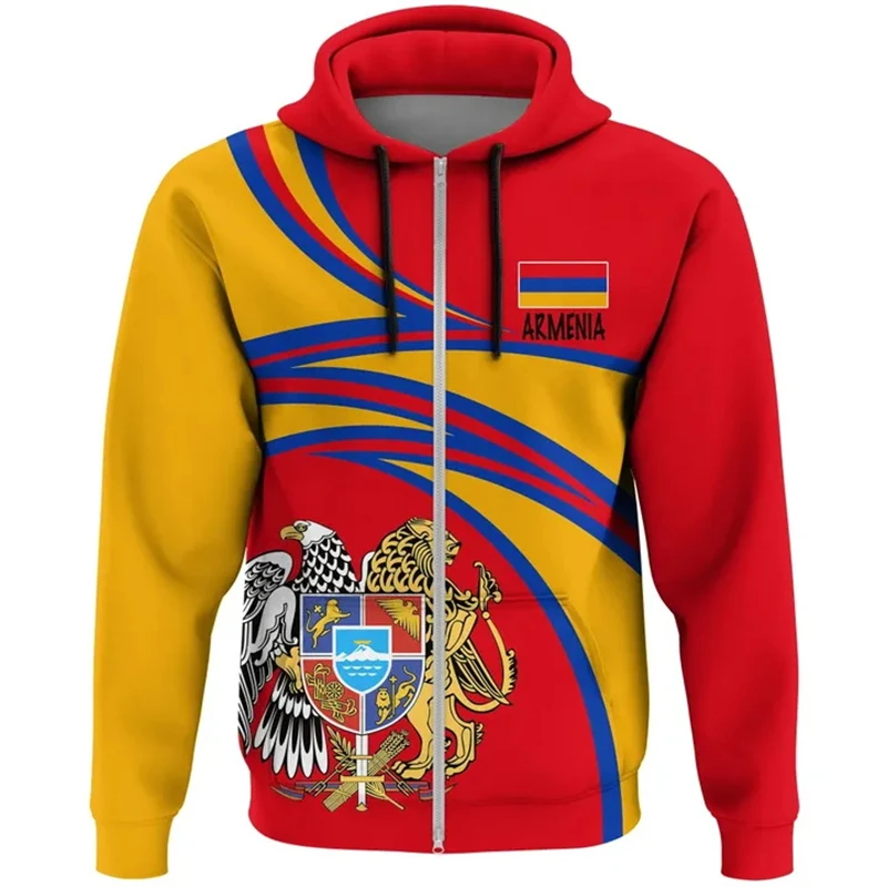 Full Print Armenia National Flag Zip Up Hoodies For Men Women Spring Autumn Oversized Jacket Coat Mens Sport Tracksuit Clothing