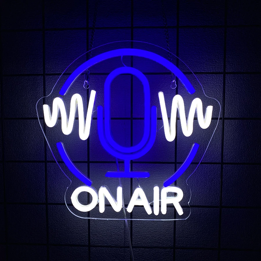 On Air Led Neon Sign, Microphone Icon, Suitable For Game Room, Recording Room, Live Broadcast Room, Music Studio And Bar Decor.