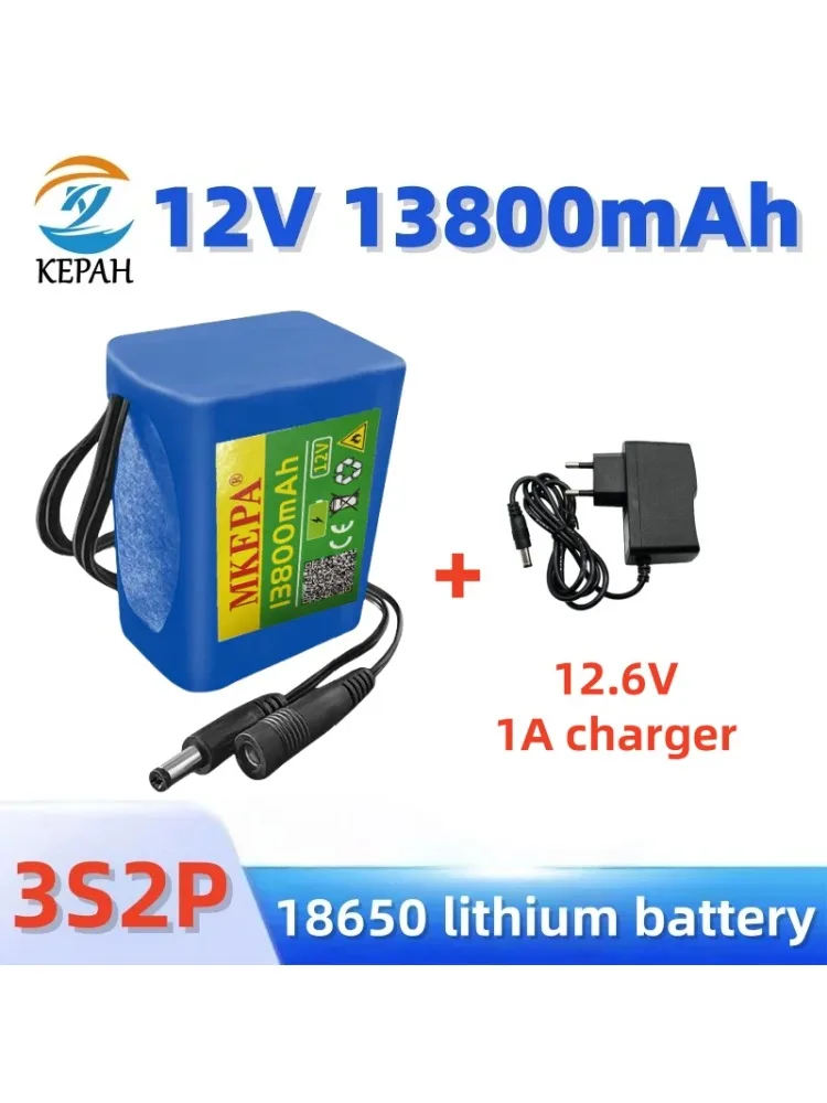 18650 3S2P 12V 13800mAh Lithium-Ionen-Akku DC 12,6V 13,8Ah Wiederaufladbarer Ersatzakku für CCTV, Kamera und Monitor