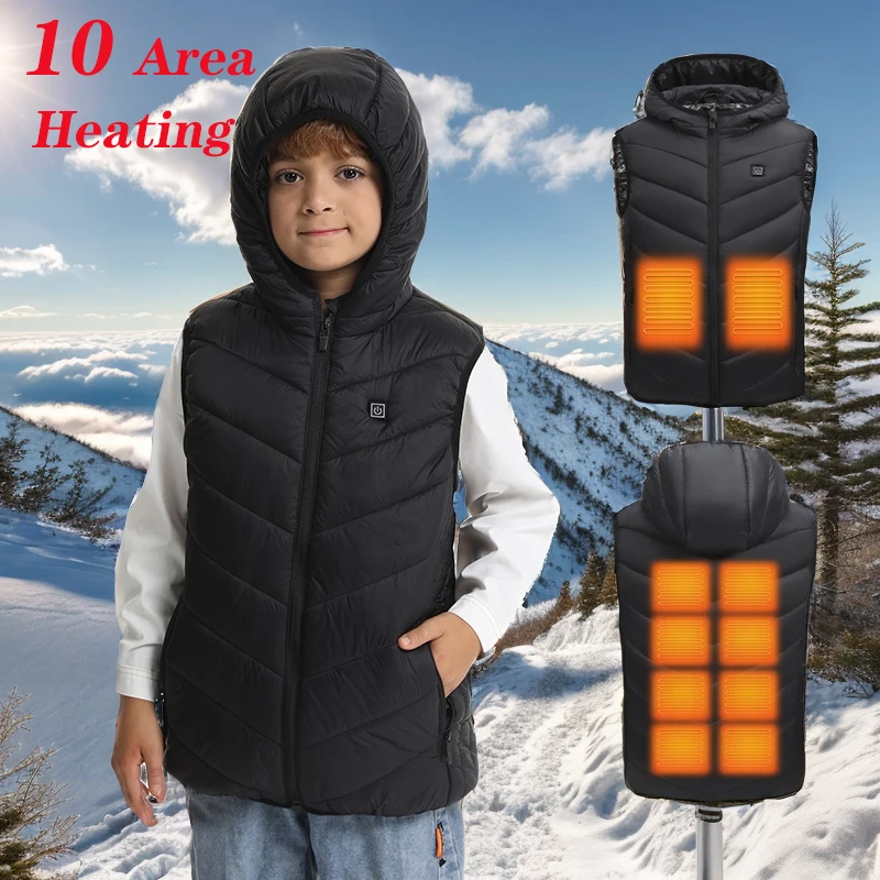 Children Heated Vest Hooded Heating Cotton Heating Vest For Child Usb Intelligent Thermal Vest Girls Boys Winter Outdoor Coat