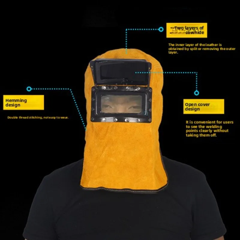 1Pc Welding Mask Solar Auto Darkening Filter Lens Welder Cow Leather Welding Helmet Mask Hood Cap For Welding Protection