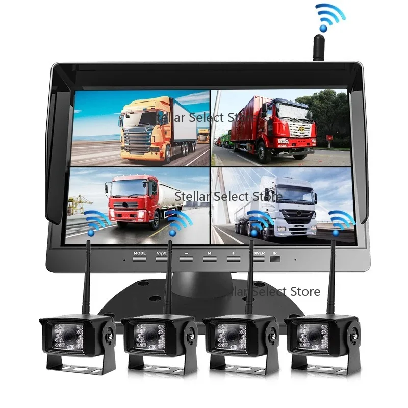 10 Inch 1080P Digital Wireless Camera System Reversing Aid Heavy Truck MDVR 256GB Quad Screen with 4PCS Wireless Backup Camera