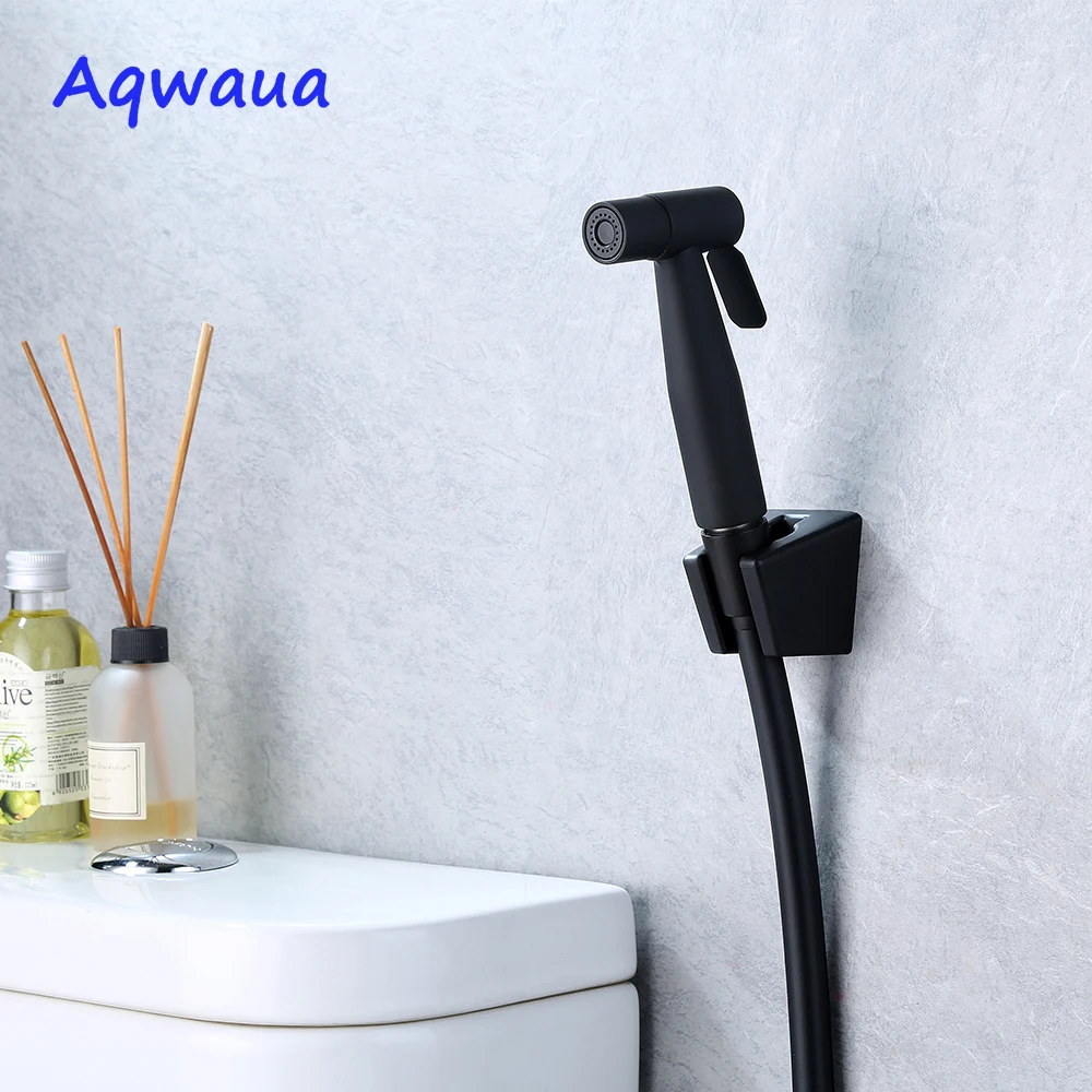 Aqwaua Black Stainless Steel Toilet Bidet Hand Sprayer Shower Head Shattaf with Hygienic Shut off for Bathroom Accessories