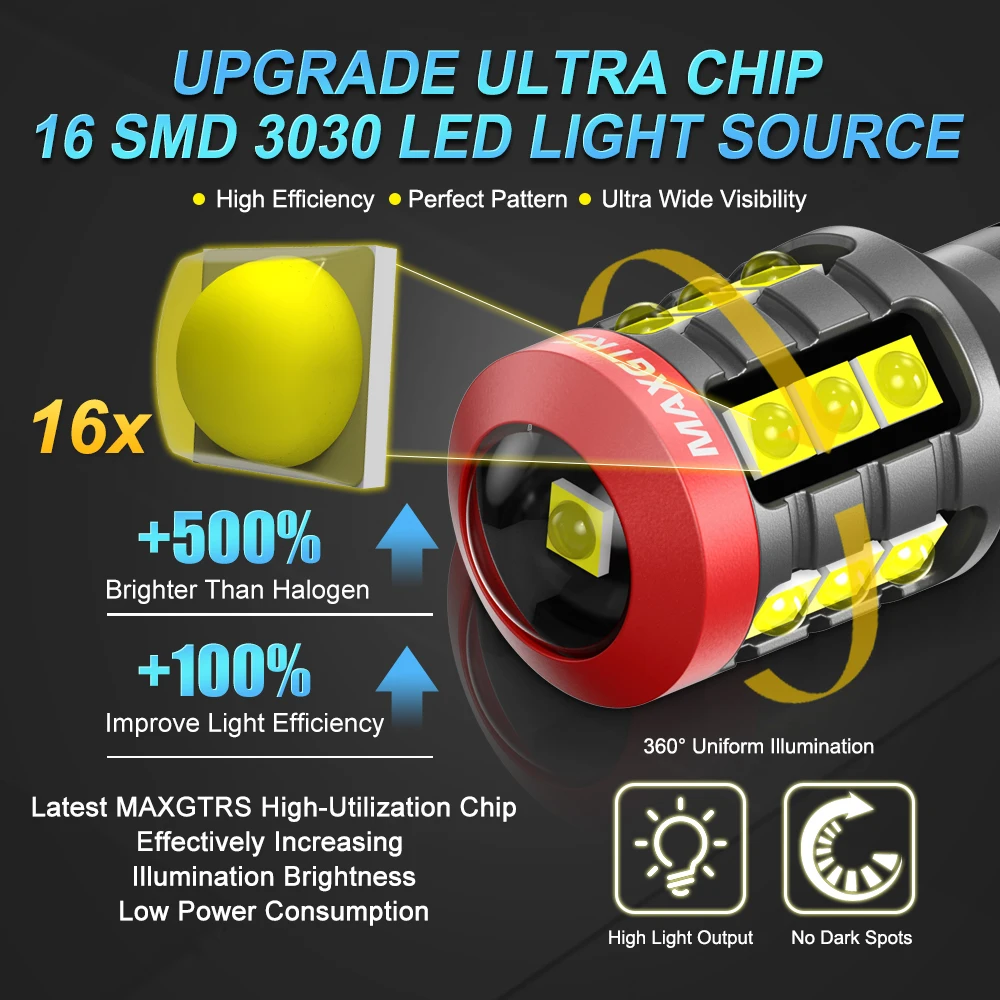 MAXGTRS 2Pcs 921 912 T15 LED Reverse Lights Bulb 6000K White T16 Car Backup Parking Light W16W Car Lights 3030 SMD Super Bright