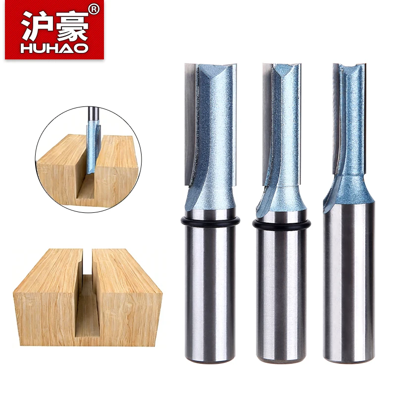 

HUHAO Straight Router Bits Woodworking Milling Cutter 1/4" 1/2" Shank Tipped Trimming Tool for Wood Slotting Grooving