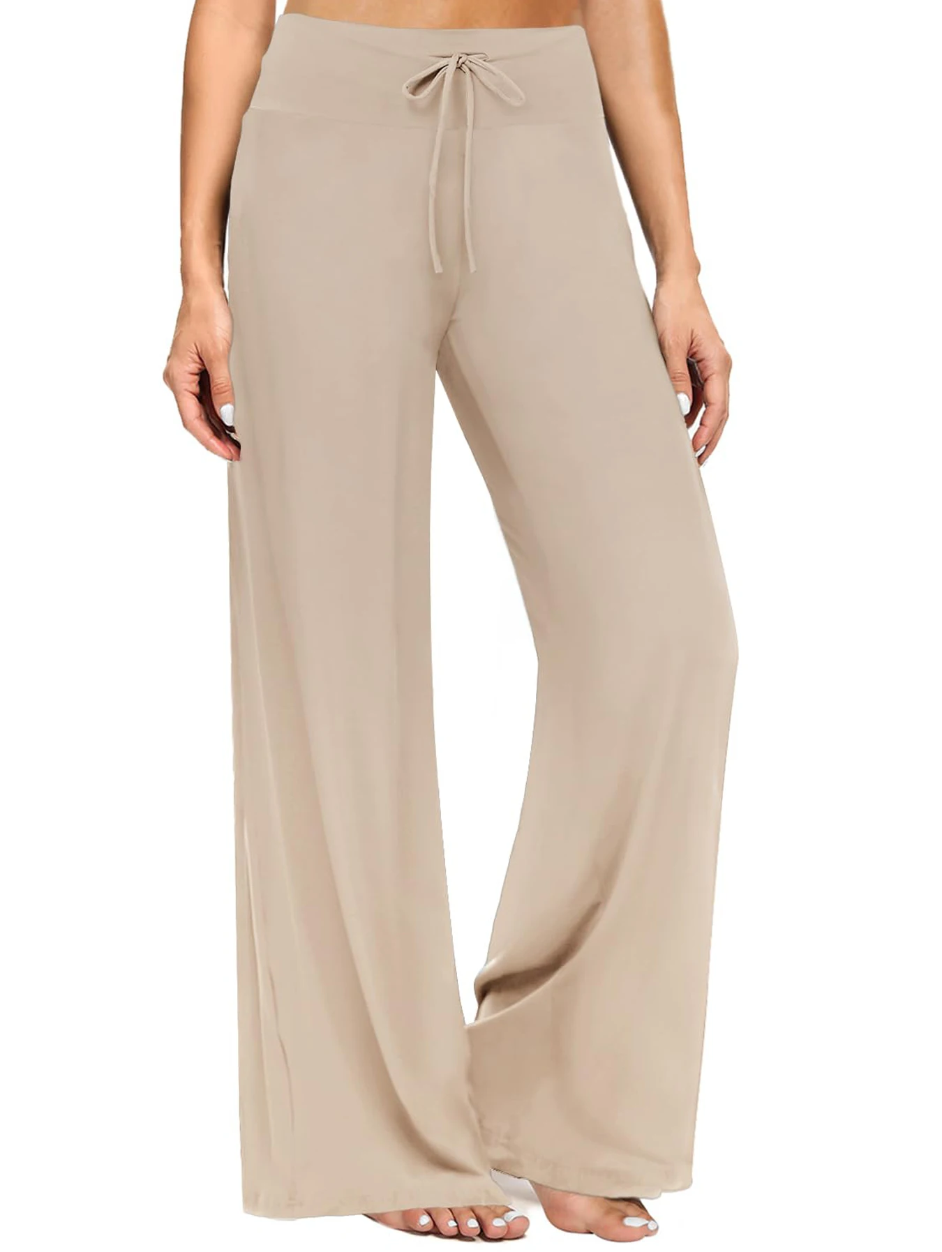 Pantaloni pigiama neri morbidi da donna, pantaloni capri da yoga comodi e casual a gamba larga 30''