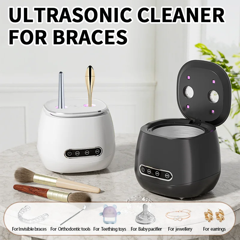48KHZ Ultrasonic Braces Cleaning Machine USB Rechargeable Multi-Function Invisible Retainer Denture Machine for Jewelry High Fre