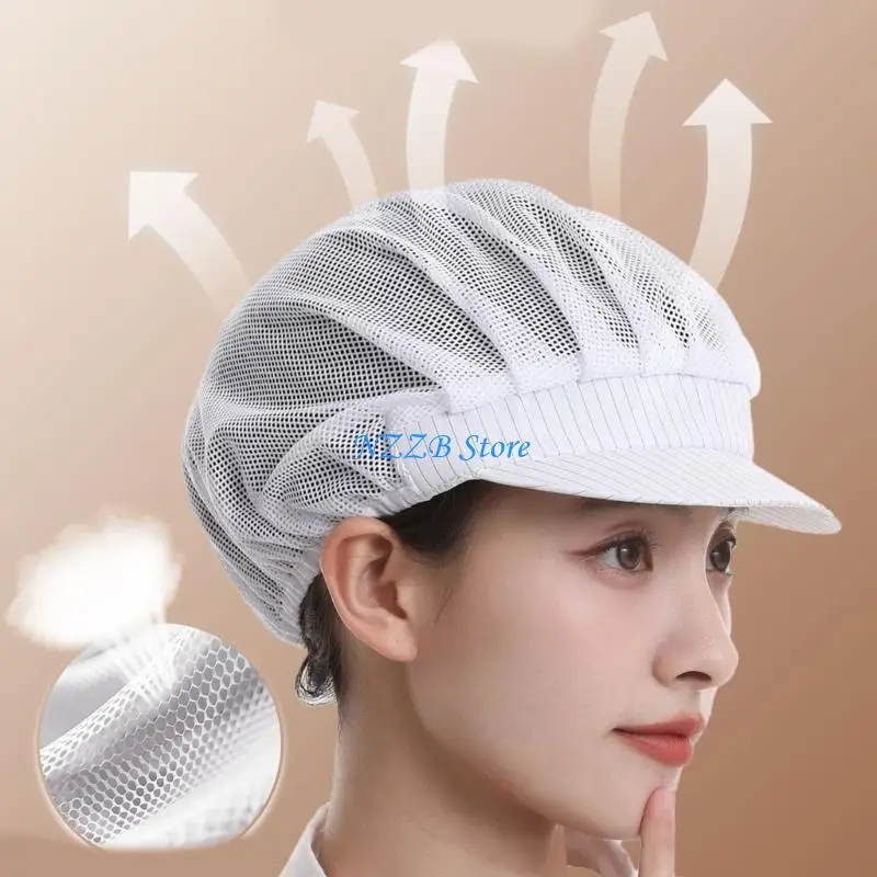 T21F Comfortable AntiStatic Cap Breathable DustProof Mesh Hat for Industrial Workshops and Kitchen Baker Work Hat Unisex