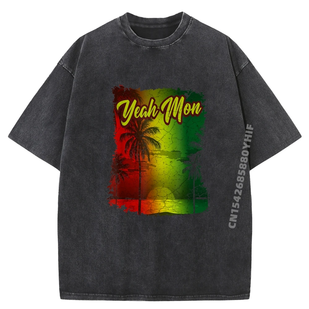 

Yeah Mon Jamaican Flag Vacation Retro Jamaica Reggae Funny Shirts Original Mens Washed T-Shirts Big Size Tops