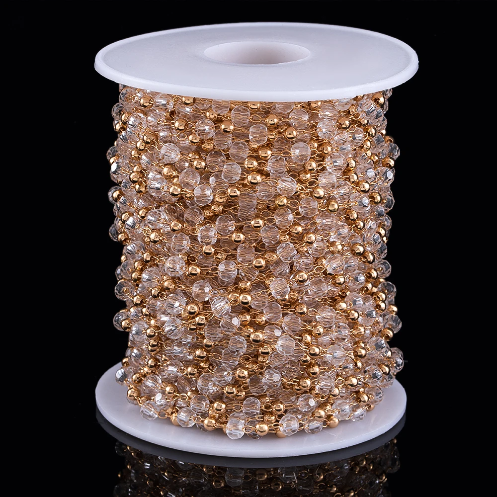 New Crystal Chain Golden Crystal Copper Beads Chain for DIY Material Necklace Bracelet Jewelry Making Decoration Chain