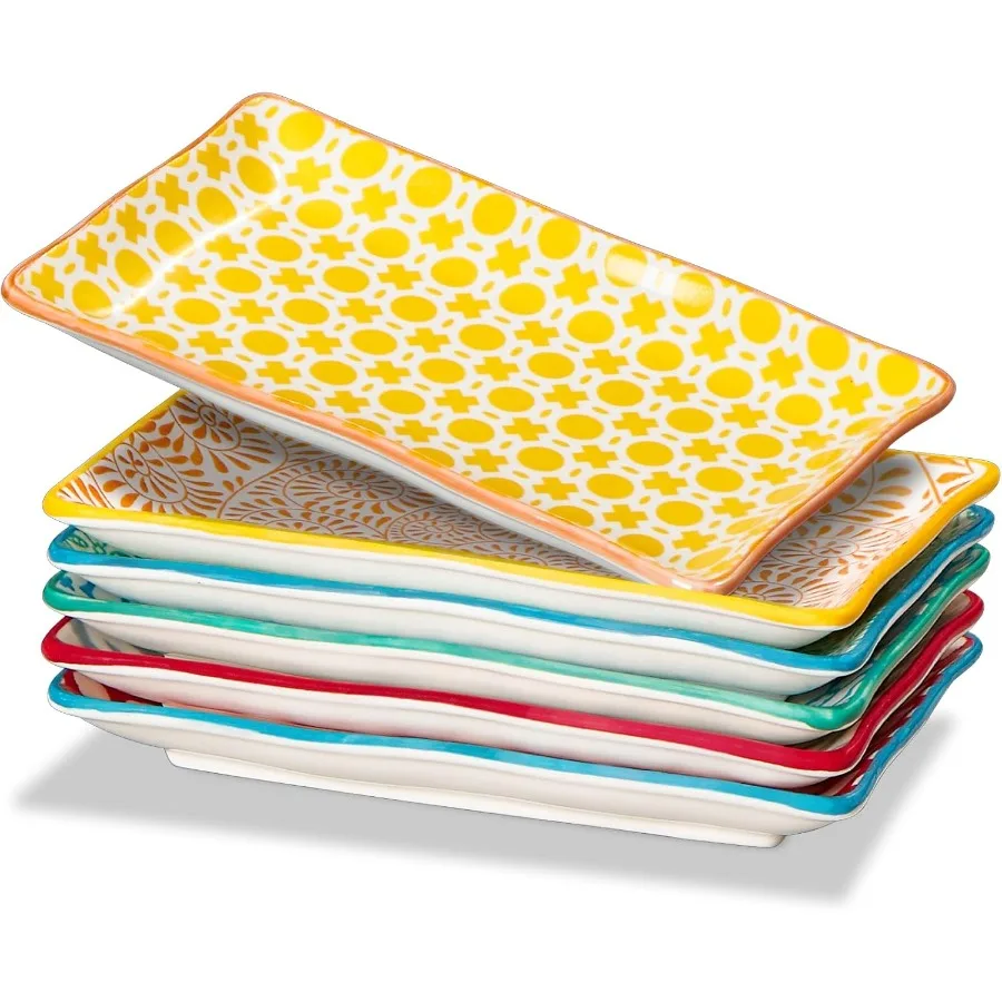 

Appetizer Plates Set of 6 7.5 Inch Small Serving Platters Ceramic Rectangular Plates for Sushi Salad Dessert Ideal for Dining a