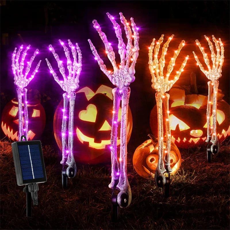 Halloween Solar Garden Lights, 2PC LED Ghost Hand Stake Lights, Outdoor Waterproof Horror Lamps for Garden Festival Decoration