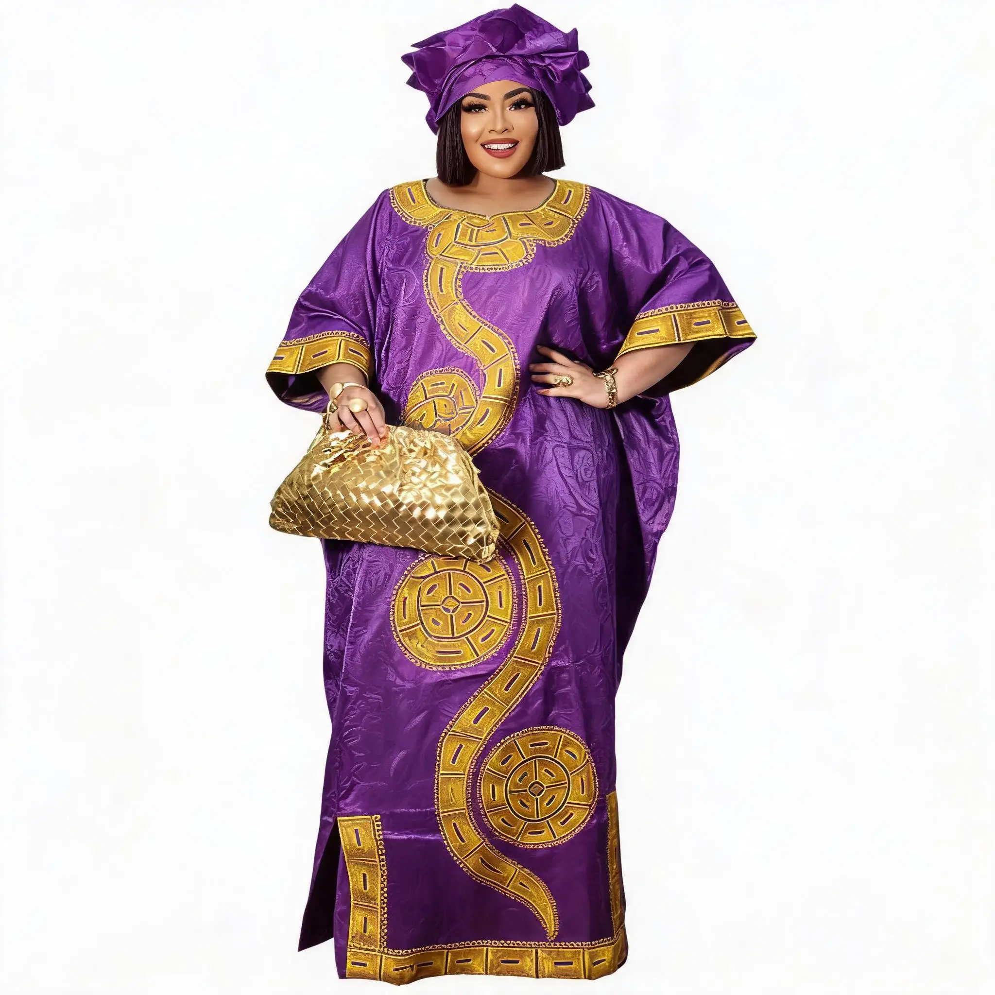 African Dresses For Women Plus Size Bazin Riche Embroidery Design Long Dress With Scarf