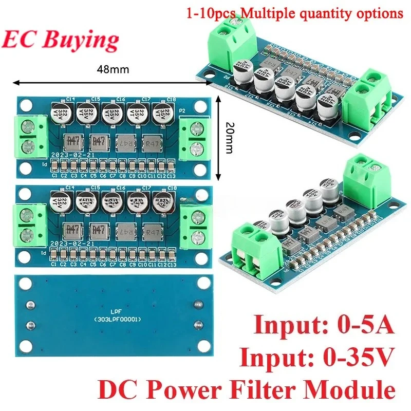 5Pcs/1pc DC Power Filter Board Module Low Pass Stabilization Voltage Reducing Ripple 0-35V 0-5A Low-pass EMI Filter Boost