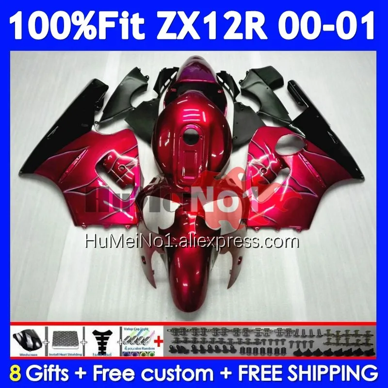 OEM Body For KAWASAKI NINJA Stock Red ZX-12R ZX 12R 12 R 1200 225No.71 ZX1200 1200CC ZX12R 00 01 2000 2001 Injection Fairing