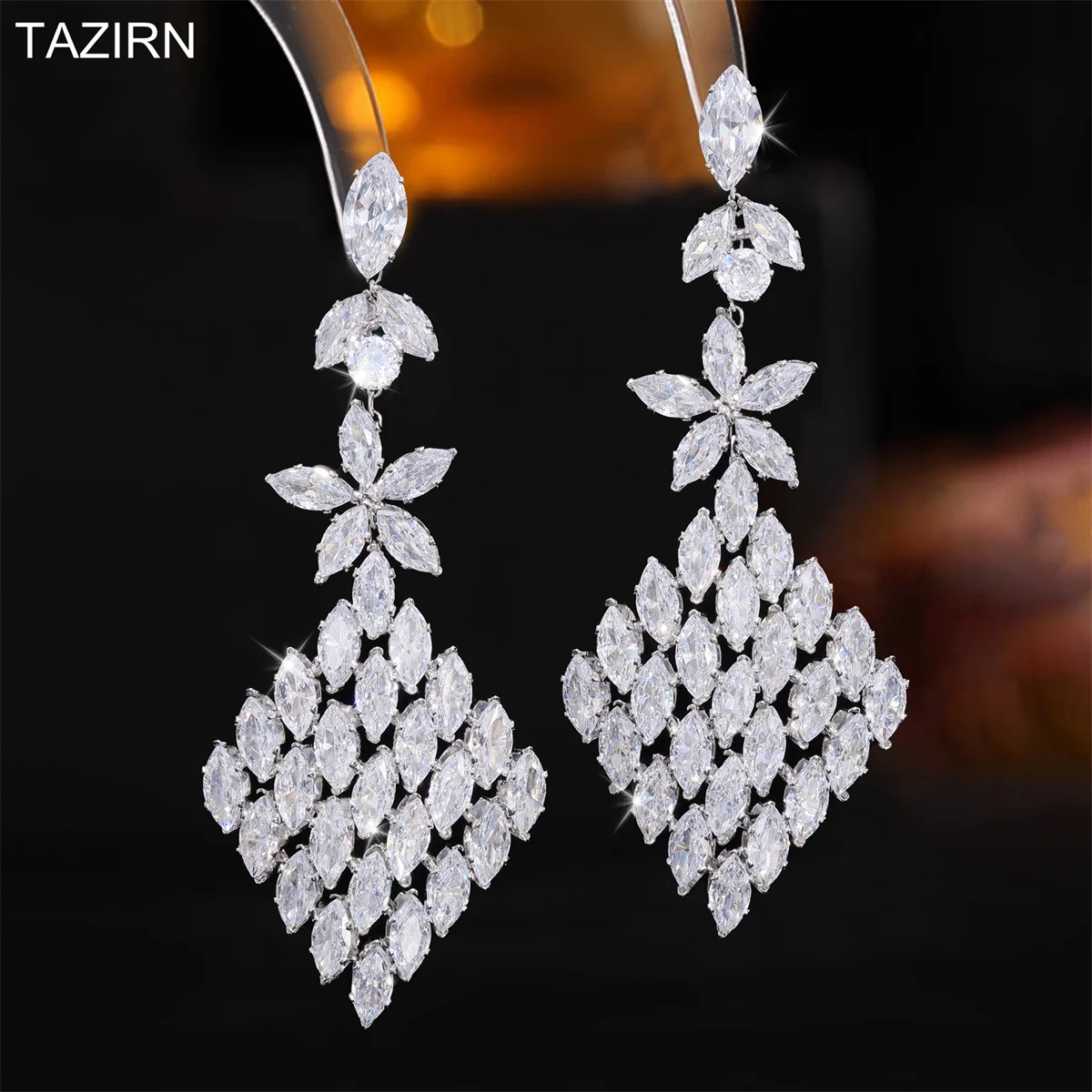 

TAZIRN Cubic Zirconia Drop Earrings for Women Handmade Full CZ Long Dangle Earrings Mom Birthday Gift Fine Jewelry Accessories