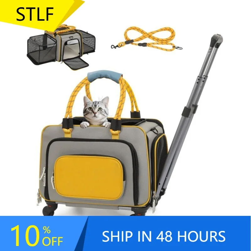

STLFNew Pet Trolley Bag Portable Large Capacity Cat Bag Luggage Pet Travel Bag with Wheels for Small Medium Pets