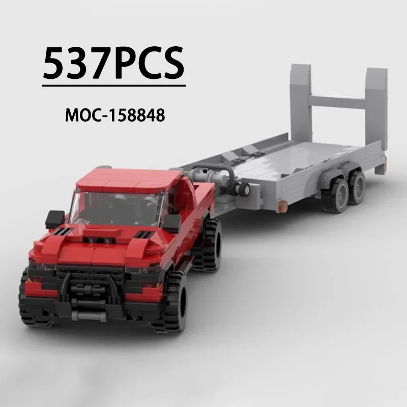 Building Block MOC-158848 Truck Transporter TRX with Vehicle Trailer 537PCS Education Kids Birthday Gift Christmas Toys