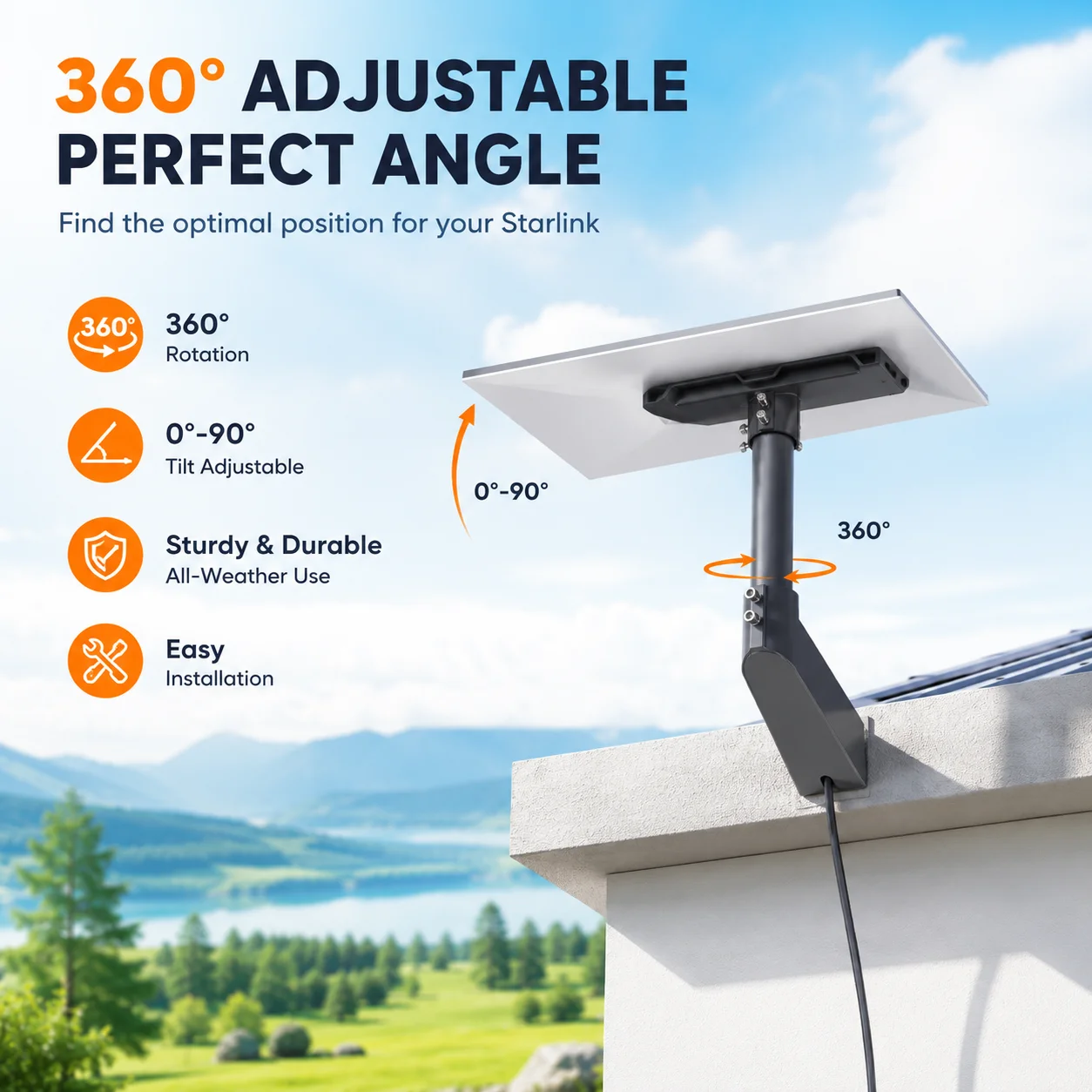 EDUP SK0180‑G3 Wall Mount Bracket for Satellite Internet Dish, 360° Adjustable Weatherproof Carbon Steel Mount Kit