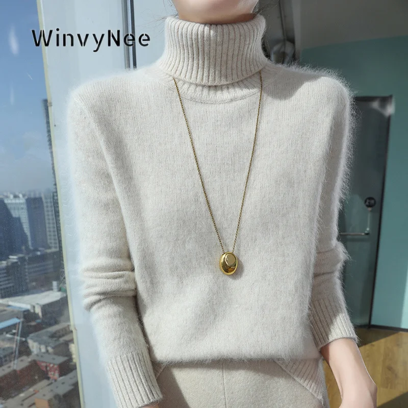 WinvyNee Women Turtleneck Pullover Mink Velvet Relaxed Fit Brushed Fabric Thermal Knitwear Daily Outfit Layer Apparel ZA1248023