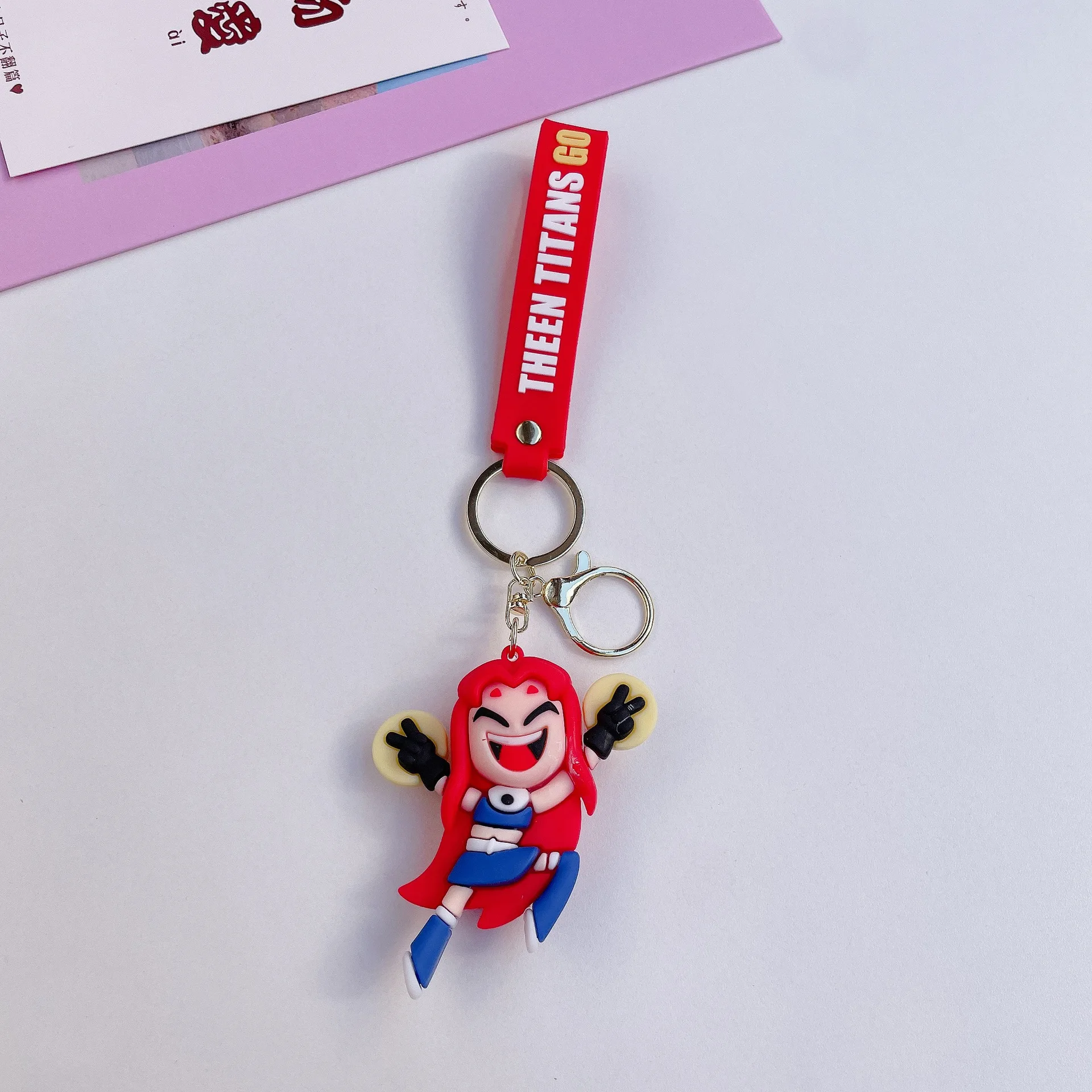 Teen Titans Cartoon Figure Keychains PVC Doll Anime Keyring Jewelry Accessories Pendant Toys Children Birthday Gifts